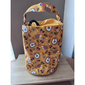 Hedgehog Print Drawstring Bucket Bag – Mustard Yellow